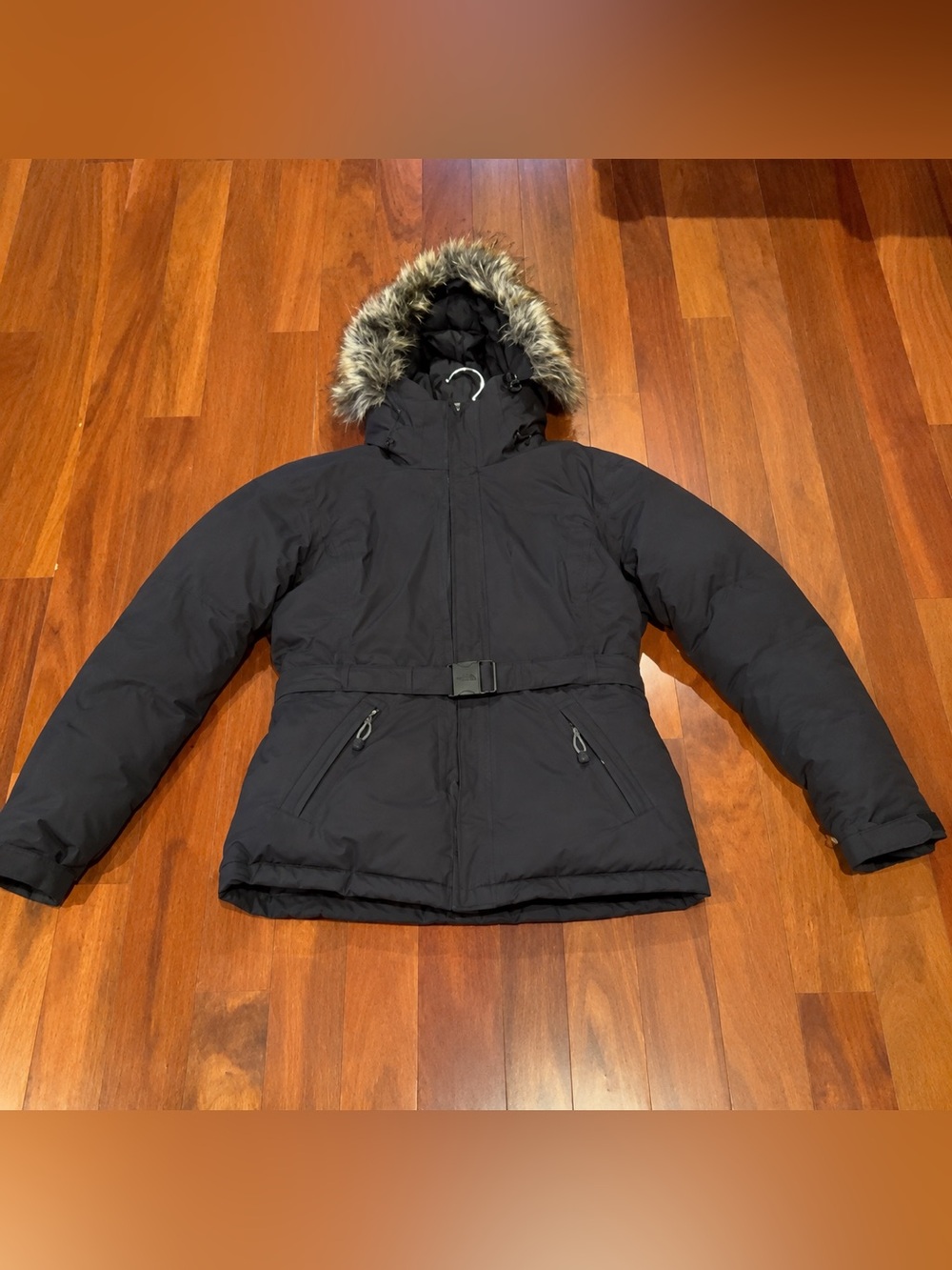 The North Face HyVent Down Belted Faux Fur Parka Black Women’s M New Without Tag